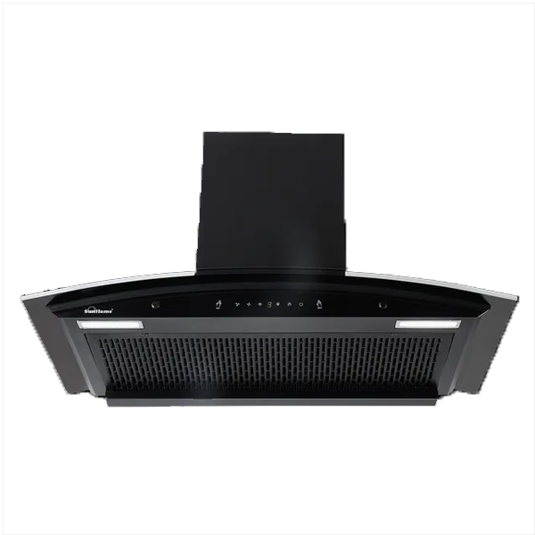 Sunflame Genial 90cm 1350m3/hr Ducted Auto Clean Wall Mounted Chimney with Motion Sensor Control (Black, GENIAL90CURVEGESTURE)