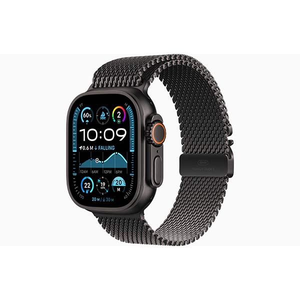 Apple Watch Ultra 2 GPS+Cellular with Titanium Milanese Loop - M (49mm Retina LTPO2 OLED Display, Black Titanium Case, IWU2CEL49BLKTIMX5U3)