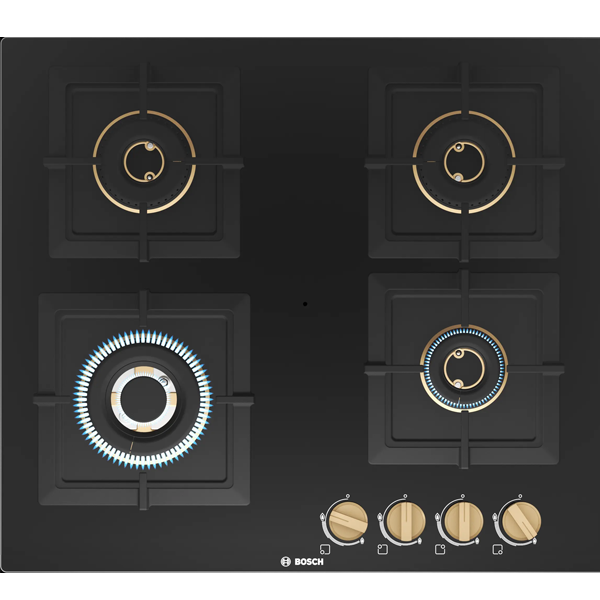 Bosch 60 cm Series 4 Gas Built-in Hob with 4 Burners, Flame Failure Safety Device (Black, PNH6B6F20I)