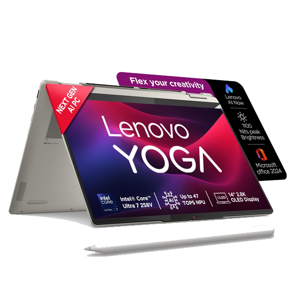 Lenovo Yoga 7 14ILL10 Intel Core Ultra 7 Touchscreen 2-in-1 Laptop (32GB, 1TB SSD, Windows 11 Home, 14 inch 2.8K WQXGA Plus OLED Display, MS Office 2024, LENOVOYOGA783JQ000NI)