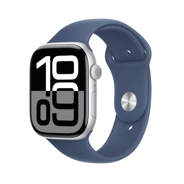Apple Watch Series 10 GPS + Cellular Silver Aluminium Case With Denim Sport Band M/L (46mm, IWS10CEL46SILALMWY13)