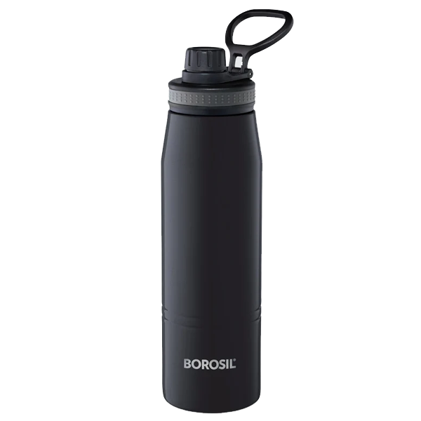 Borosil Hydra GoSports 900 ml Stainless Steel Water Bottle (Double Wall Vacuum Insulated Flask, Black, BRSBGOSPORTS900)