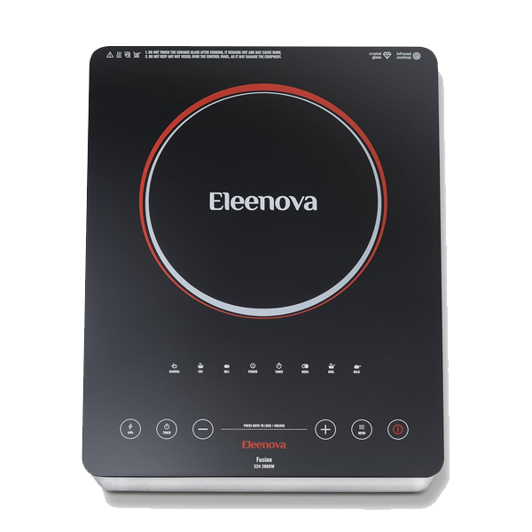 Eleenova Infrared Cooktop Fusion with SS Grill Rack, 2000W, Touch Controls, Compatible with All Flat-Bottom Cookware (INDCOOKFUSION2000W)