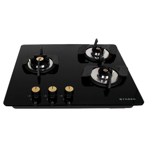 Faber Hob 3 Brass Burner Auto Electric Ignition Glass Top (Black, MAXUSHT603CRSBRCIAI)